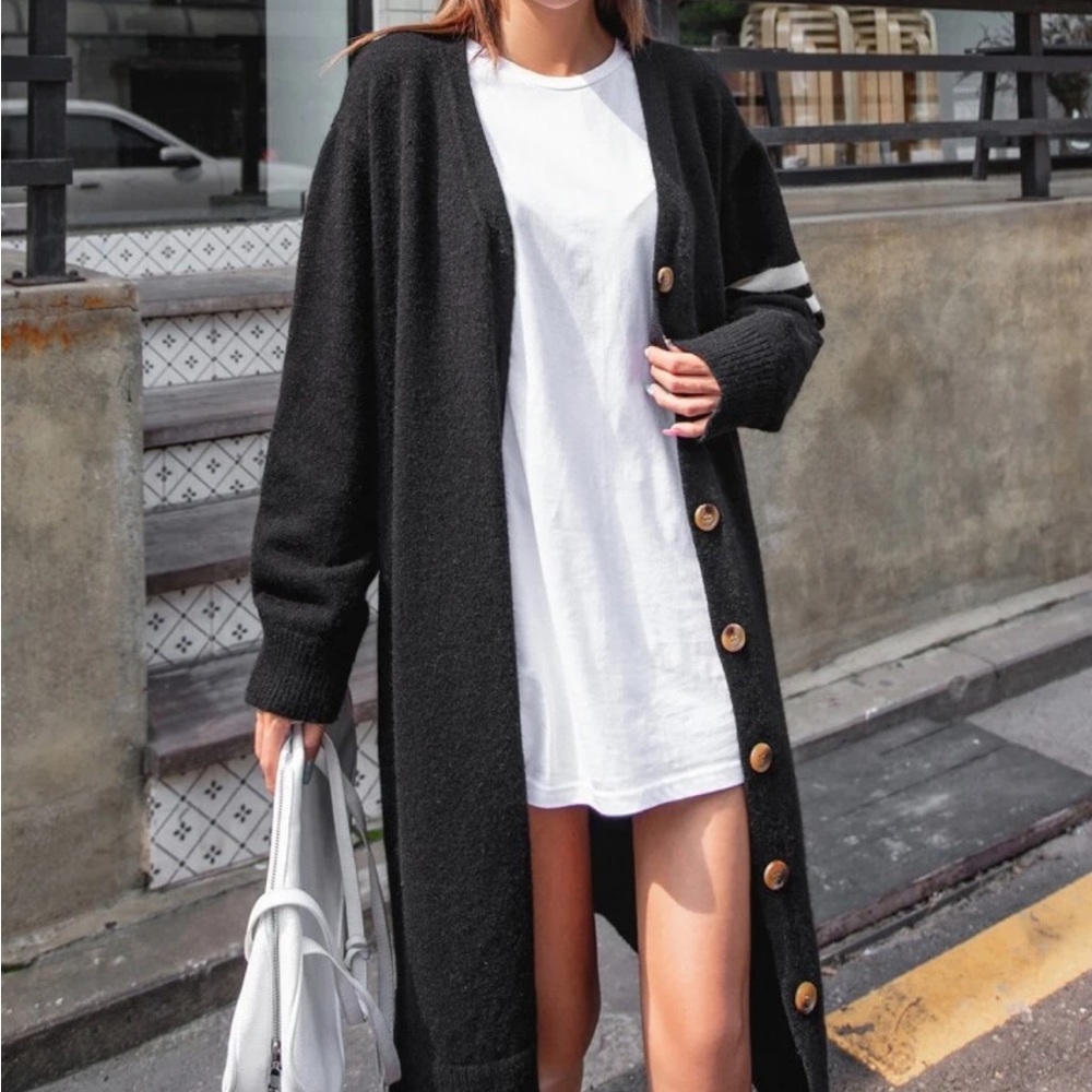 Stripe Pattern Drop Shoulder Cardigan - image 2